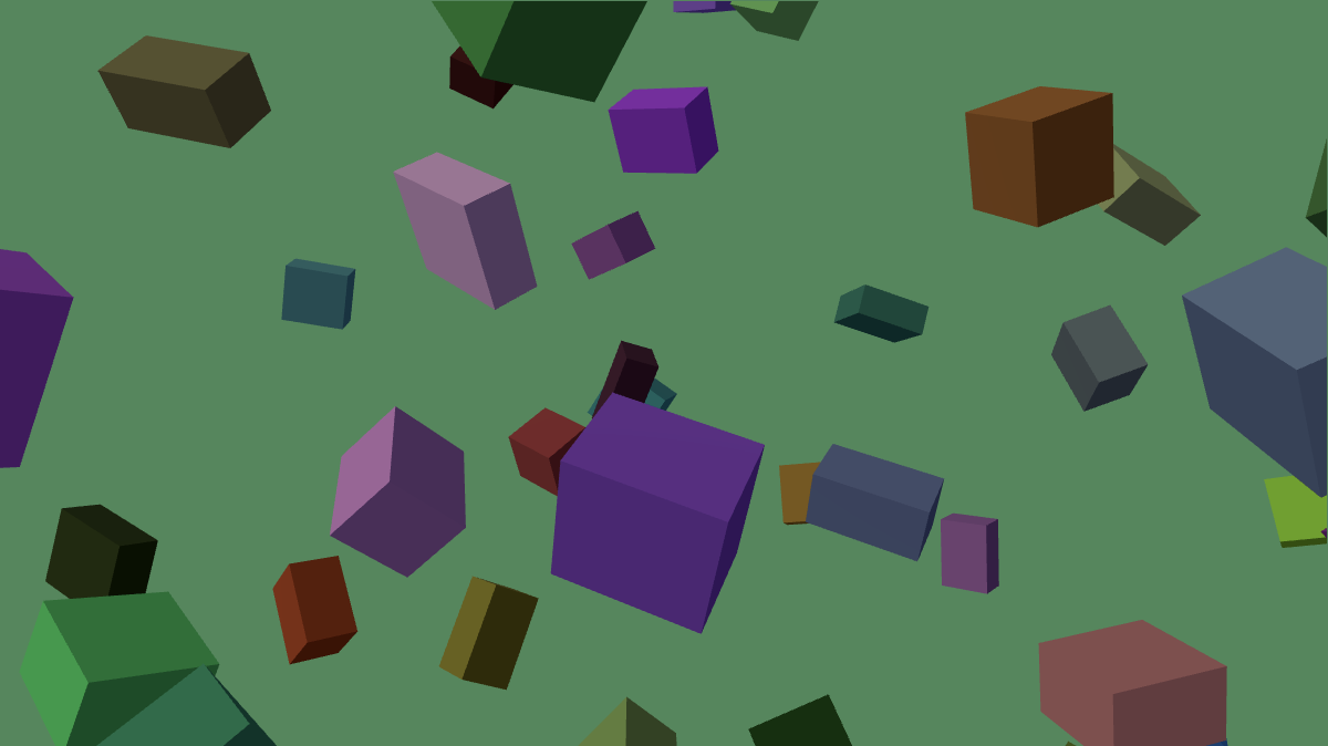 Boxes of various sizes and colors floating around in 3D space